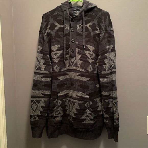 American Eagle Outfitters Other - American Eagle Men's Black Aztec Print Pullover Hoodie Sweater L